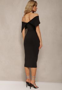 Renee - Czarna Elegancka Sukienka Koktajlowa Hiszpanka o Dopasowanym Kroju Nuelia. Typ kołnierza: dekolt hiszpanka. Kolor: czarny. Materiał: dzianina. Sezon: lato. Styl: wizytowy, elegancki