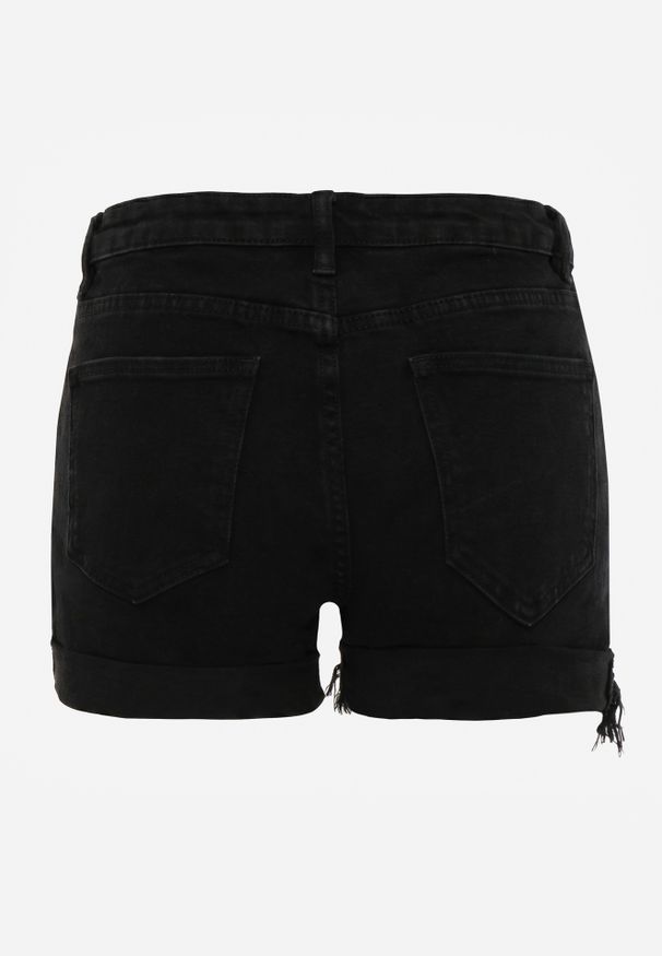 Renee - Czarne Szorty Jeansowe z Dodatkiem Bawełny High Waist z Przetarciami na Nogawkach Vimalen. Stan: podwyższony. Kolor: czarny. Materiał: bawełna, jeans. Sezon: lato. Styl: elegancki
