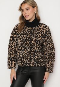 Born2be - Brązowa Panterkowa Futrzana Kurtka z Kieszeniami Sewilaine. Okazja: na co dzień. Kolor: brązowy. Materiał: futro. Styl: casual, elegancki #1