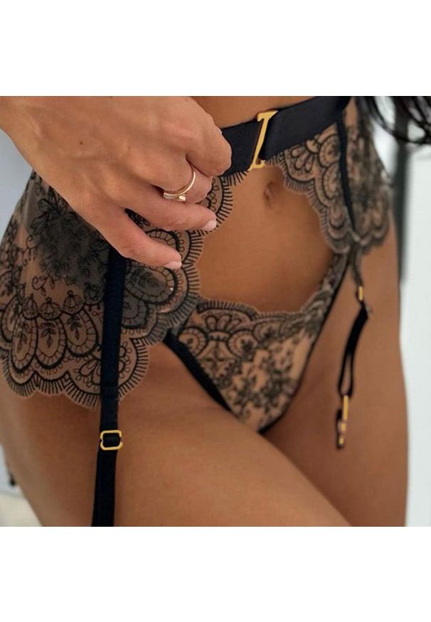 Intica - Komplet bielizny koronkowej z push-upem i pasem do pończoch Egypt. Kolor: zielony. Materiał: koronka. Wzór: koronka