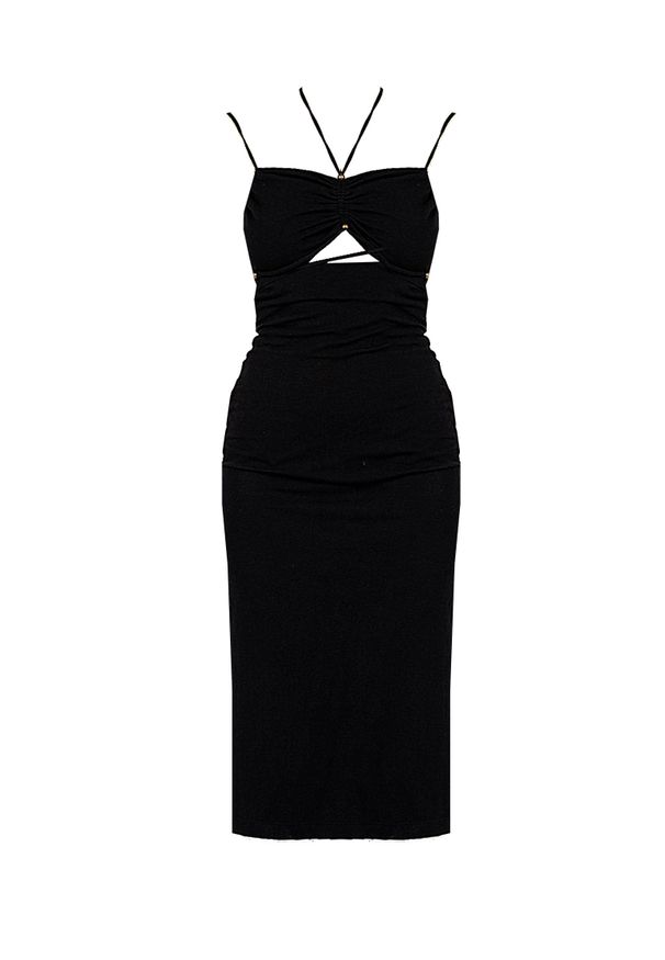 Pinko Sukienka "Frejus" | 1G17RE Y871 | Frejus | Kobieta | Czarny. Kolor: czarny. Materiał: bawełna, elastan. Długość rękawa: na ramiączkach. Wzór: aplikacja. Typ sukienki: dopasowane. Długość: midi