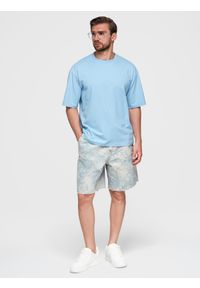 Ombre Clothing - T-shirt bawełniany męski LOOSE FIT z okrągłym dekoltem – błękitny V7 - Rozmiar: L. Okazja: na co dzień. Kolor: niebieski. Materiał: bawełna. Styl: casual, klasyczny