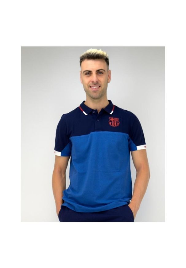 FC Barcelona - Koszulka minimalistyczna męska Barça z kołnierzykiem. Kolor: wielokolorowy