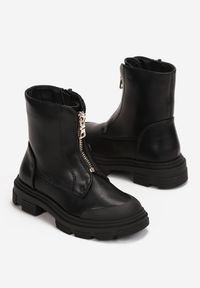 Born2be - Czarne Botki Workery z Suwakiem z Przodu Fabiane. Okazja: na uczelnię, na co dzień. Zapięcie: zamek. Kolor: czarny. Materiał: jeans. Wzór: kolorowy. Styl: casual, elegancki #3
