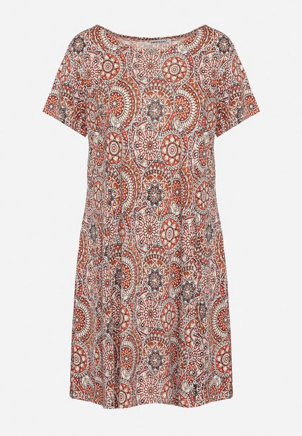 Born2be - Pomarańczowa Sukienka Mini z Wiskozy o Rozkloszowanym Fasonie Boho Aiselle. Kolor: pomarańczowy. Materiał: wiskoza. Wzór: kolorowy. Sezon: lato. Styl: boho. Długość: mini