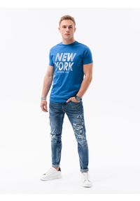 Ombre Clothing - T-shirt męski z nadrukiem S1434 V-24B - ciemnoniebieski - XXL. Kolor: niebieski. Materiał: bawełna. Wzór: nadruk. Styl: klasyczny