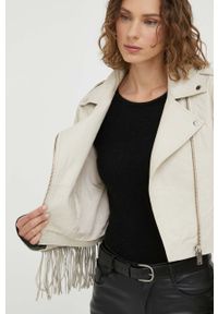 2NDDAY ramoneska skórzana damska kolor beżowy przejściowa. Kolor: beżowy. Materiał: skóra. Wzór: gładki #3