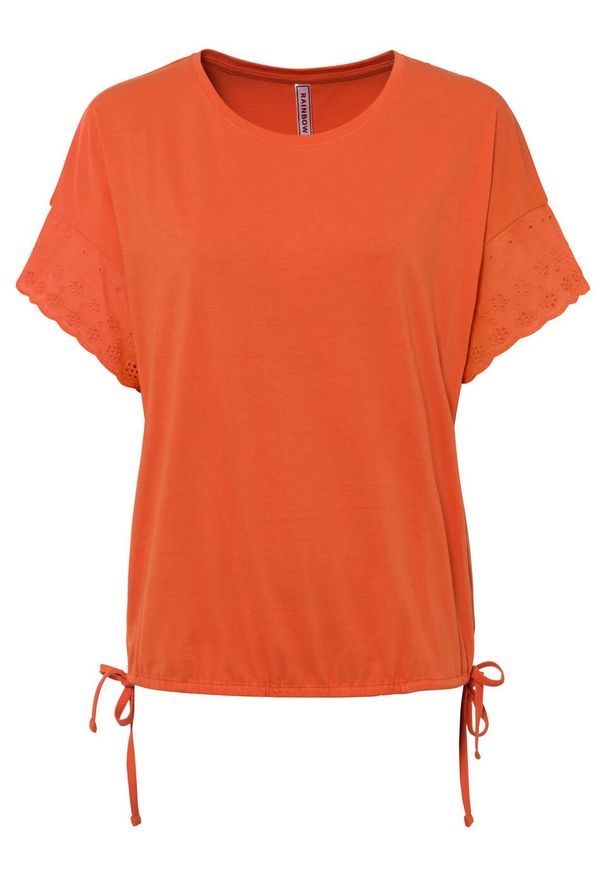 Shirt z ażurowym haftem bonprix czerwonopomarańczowy. Kolor: pomarańczowy. Wzór: ażurowy, haft