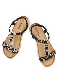 Sandały damskie Artiker, cholewka z materiału odkryty przód miękka wkładka, czarne, 58C0004. Zapięcie: pasek. Kolor: czarny. Materiał: materiał. Wzór: aplikacja. Sezon: lato. Styl: elegancki #8