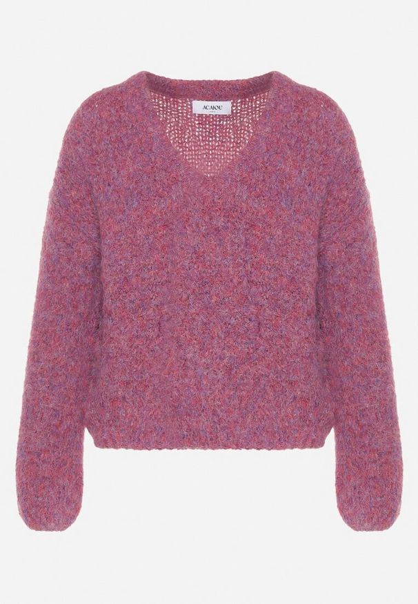 Born2be - Fioletowy Sweter z Wełną i Rozszerzanymi Rękawami Sinara. Okazja: na co dzień. Kolor: fioletowy. Materiał: wełna. Styl: casual, klasyczny, elegancki