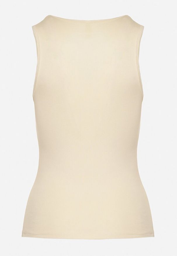 Born2be - Beżowy Tank Top w Stylu Basic Liserisea. Okazja: na imprezę, na co dzień. Kolor: beżowy. Materiał: jeans. Długość rękawa: na ramiączkach. Styl: elegancki, casual