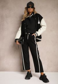 Renee - Czarne Spodnie z Wiskozą High Waist o Szerokim Kroju Ozdobione Lamówką Lulora. Stan: podwyższony. Kolor: czarny. Materiał: wiskoza. Długość: długie. Wzór: aplikacja