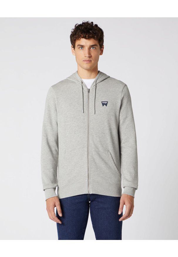 Wrangler - WRANGLER SIGN OFF ZUPTHRU MĘSKA BLUZA MID GREY MELANGE W6B4HAX37 112130688. Okazja: na spacer, na uczelnię, na co dzień. Typ kołnierza: kaptur, polo. Materiał: wiskoza, tkanina, materiał, bawełna, jeans. Długość rękawa: długi rękaw. Długość: długie. Wzór: melanż. Styl: klasyczny, casual