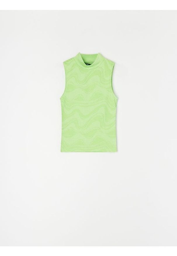 Sinsay - Prążkowana bluzka bez rękawów z półgolfem - wielobarwny. Materiał: prążkowany. Długość rękawa: bez rękawów