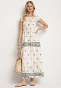 Born2be - Jasnobeżowa Sukienka z Wiskozy ze Wzorem Boho Ellirose. Okazja: na co dzień. Kolor: beżowy. Materiał: wiskoza. Wzór: aplikacja. Sezon: wiosna. Styl: boho #4