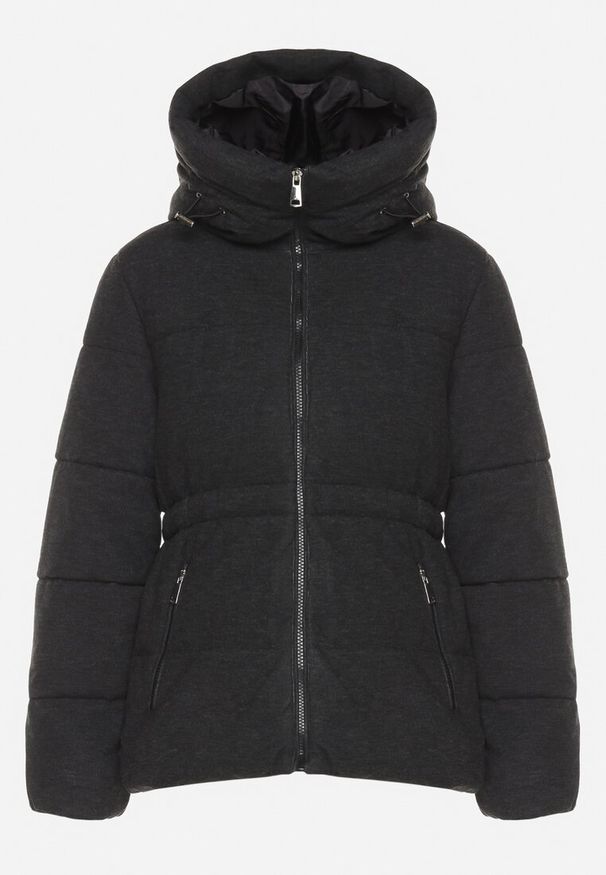 Born2be - Czarna Kurtka Pikowana z Kapturem ze Ściągaczami Torita. Typ kołnierza: kaptur. Kolor: czarny. Materiał: jeans, tkanina. Styl: elegancki, klasyczny