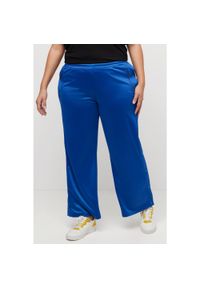 ULLA POPKEN - Damskie Spodnie joggingowe guziki szerokie nogawki materiał z recyklingu. Kolekcja: plus size. Kolor: niebieski. Materiał: poliester, materiał