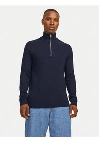 Jack & Jones Sweter Pannel 12258473 Granatowy Regular Fit. Kolor: niebieski. Materiał: bawełna