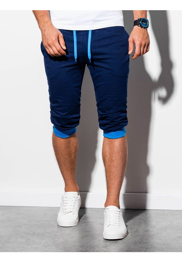 Ombre Clothing - Krótkie spodenki męskie dresowe P29 - granatowo-niebieskie - XXL. Okazja: na co dzień. Kolor: niebieski. Materiał: dresówka. Długość: krótkie. Styl: casual