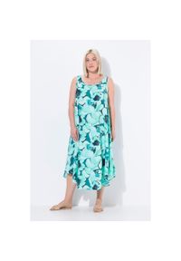 ULLA POPKEN - Damskie Sukienka midi kwiaty krój trapezowy okrągły dekolt bez rękawów. Kolekcja: plus size. Kolor: wielokolorowy, niebieski, turkusowy. Materiał: materiał, wiskoza. Długość rękawa: bez rękawów. Wzór: kwiaty. Typ sukienki: trapezowe. Styl: sportowy. Długość: midi #1