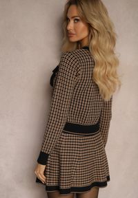Renee - Czarno-Beżowy Komplet z Dzianiny Rozkloszowana Spódniczka i Rozpinany Kardigan Zemida. Kolor: czarny. Materiał: dzianina #3