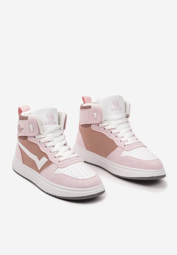 Renee - Różowo-Białe Sneakersy Esspina. Wysokość cholewki: za kostkę. Kolor: różowy. Szerokość cholewki: normalna. Wzór: aplikacja, gładki