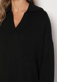 Born2be - Czarna Pudełkowa Sukienka Sweterkowa z Wiskozą Szerokimi Rękawami i Kołnierzykiem Rinfera. Kolor: czarny. Materiał: wiskoza. Typ sukienki: proste. Styl: wizytowy, elegancki #3