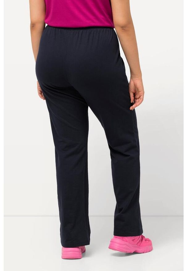 ULLA POPKEN - Damskie Spodnie dresowe proste nogawki elastyczny pas. Kolekcja: plus size. Kolor: niebieski. Materiał: materiał, poliester, bawełna