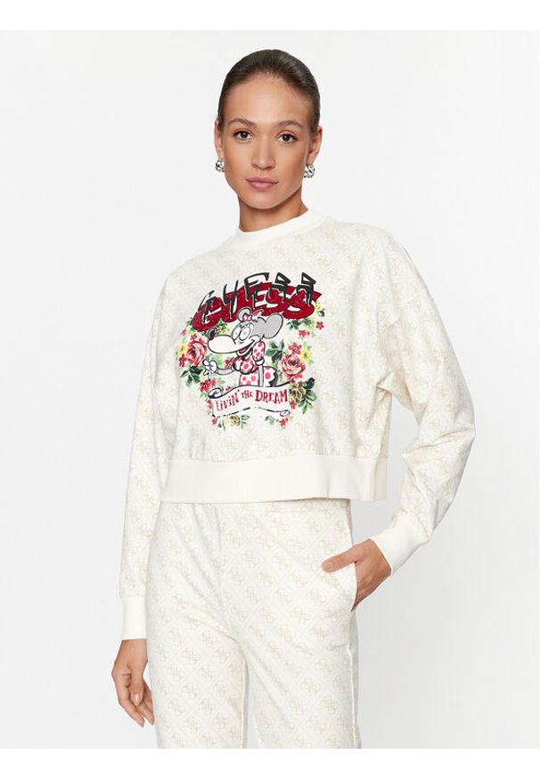 Guess Bluza W3BQ22 K9R31 Écru Regular Fit. Materiał: syntetyk, bawełna