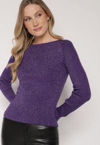 Born2be - Fioletowy Sweter z Wiskozą i Metaliczną Nitką Lillanova. Okazja: na co dzień. Kolor: fioletowy. Materiał: wiskoza. Długość rękawa: długi rękaw. Długość: długie. Styl: casual #4