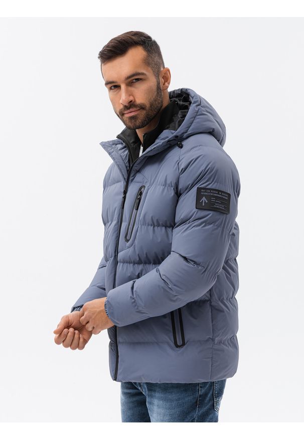 Ombre Clothing - Mocno ocieplana pikowana męska kurtka z raglanowym rękawem – zgaszony fiolet V6 - Rozmiar: M. Typ kołnierza: kołnierzyk stójkowy. Kolor: fioletowy. Materiał: guma, poliester, syntetyk, materiał. Długość rękawa: raglanowy rękaw. Wzór: jednolity, aplikacja