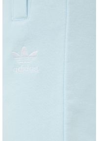 adidas Originals bluza bawełniana damska z kapturem z aplikacją. Typ kołnierza: kaptur. Kolor: niebieski. Materiał: bawełna. Wzór: aplikacja #2