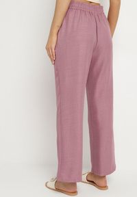 Born2be - Ciemnoróżowe Spodnie o Szerokim Kroju z Wiązaniem i Gumką w Pasie Miravenia. Okazja: na co dzień. Kolor: różowy. Styl: elegancki, casual #6