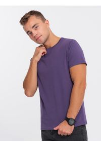 Ombre Clothing - Męski klasyczny bawełniany T-shirt BASIC - fioletowy V9 OM-TSBS-0146 - XXL. Kolor: fioletowy. Materiał: bawełna. Styl: klasyczny