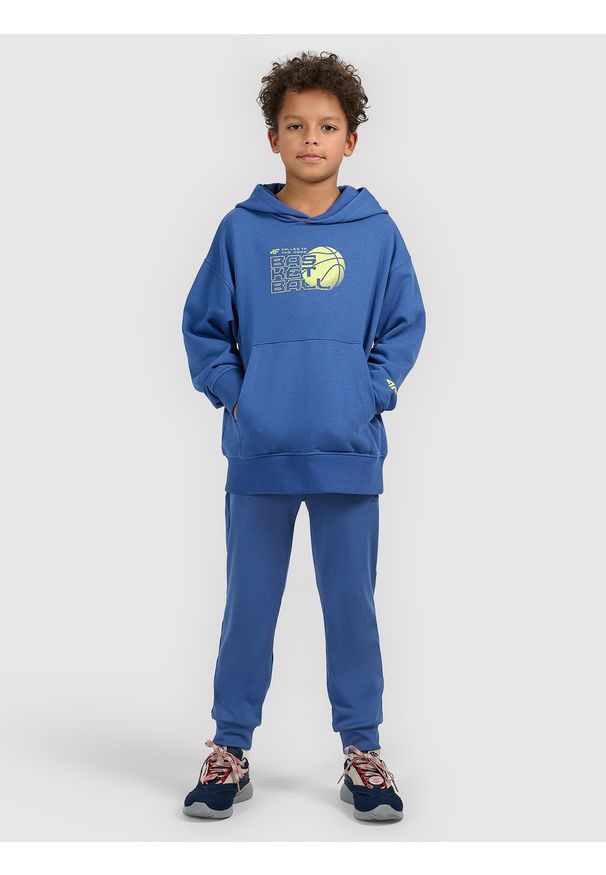 4f - 4F Bluza dresowa loose z kapturem chłopięca - granatowa 158/164 (12-14 lat). Okazja: na co dzień, na uczelnię. Typ kołnierza: kaptur. Kolor: niebieski. Materiał: dresówka. Sezon: lato. Styl: casual, klasyczny