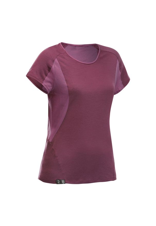 FORCLAZ - Koszulka męska trekkingowa z krótkim rękawem Forclaz MT500 merino. Kolor: fioletowy, wielokolorowy, czerwony. Materiał: materiał, wełna, elastan, poliamid. Długość rękawa: krótki rękaw. Długość: krótkie