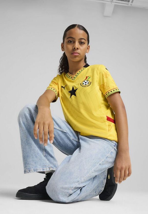 Puma - Młodzieżowa koszulka wyjazdowa Ghana 2025 PUMA Pelé Yellow Black. Kolor: żółty. Wzór: aplikacja