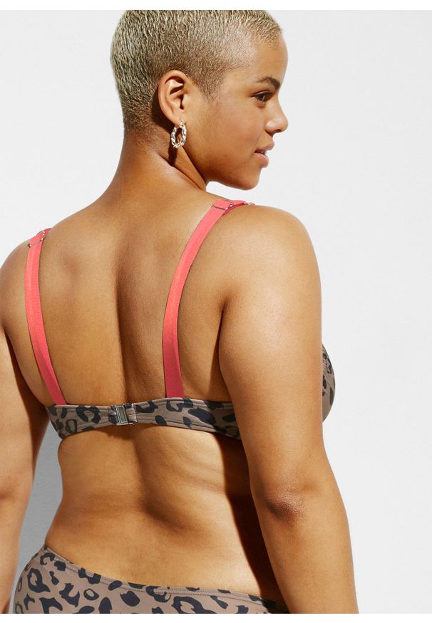 bonprix - Bikini na fiszbinach (komplet 2-cz.). Kolor: brązowy, beżowy. Wzór: motyw zwierzęcy