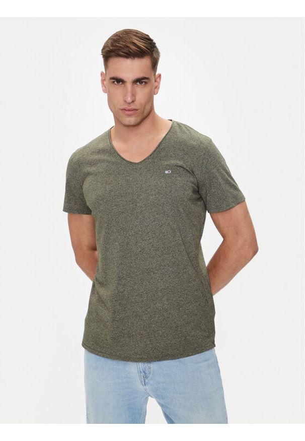 Tommy Jeans T-Shirt Jaspe DM0DM09587 Zielony Slim Fit. Kolor: zielony. Materiał: syntetyk, bawełna