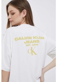 Calvin Klein Jeans t-shirt damski kolor biały. Kolor: biały. Materiał: dzianina. Wzór: nadruk #1
