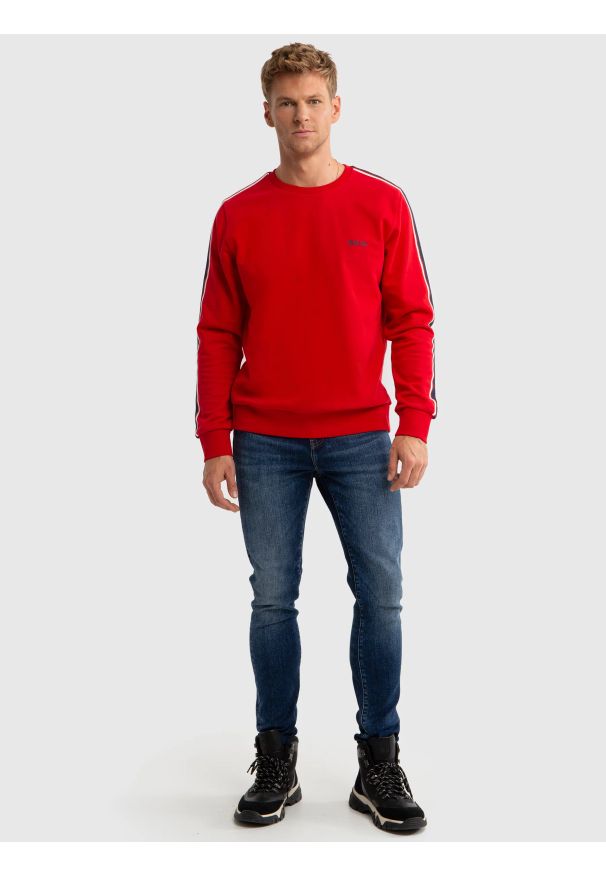 Big-Star - Bluza męska bawełniana czerwona Gerold 603. Kolor: czerwony. Materiał: bawełna. Wzór: paski. Styl: sportowy, klasyczny, elegancki