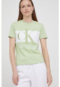 Calvin Klein Jeans t-shirt bawełniany kolor zielony. Okazja: na co dzień. Kolor: zielony. Materiał: bawełna. Długość rękawa: krótki rękaw. Długość: krótkie. Styl: casual