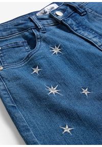 bonprix - Dżinsy z haftem, Wide Leg. Kolor: niebieski. Wzór: haft #3