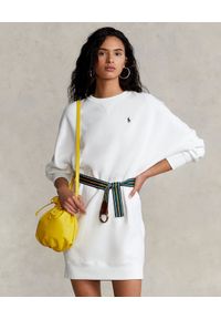 Ralph Lauren - RALPH LAUREN - Biała dresowa sukienka mini. Typ kołnierza: polo. Kolor: biały. Materiał: dresówka. Wzór: haft. Długość: mini