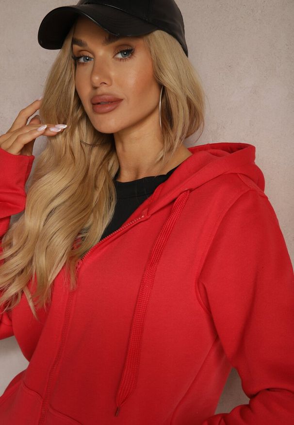 Renee - Czerwona Casualowa Rozpinana Bluza z Kapturem i Polarem Shuberta. Okazja: na co dzień. Typ kołnierza: kaptur. Kolor: czerwony. Materiał: polar. Długość rękawa: długi rękaw. Długość: długie. Styl: casual