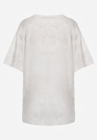 Born2be - Biały Bawełniany T-shirt Oversize z Haftowanym Napisem z Cekinami Aewai. Okazja: na co dzień. Kolor: biały. Materiał: bawełna. Wzór: napisy, haft. Styl: elegancki, casual #3