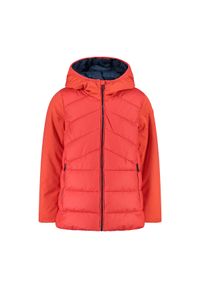 Dziewczęca długa kurtka z kapturem CMP. Typ kołnierza: kaptur. Kolor: czerwony, wielokolorowy, pomarańczowy. Materiał: puch. Długość: długie #1
