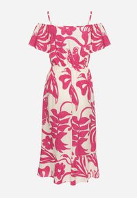 Born2be - Różowa Sukienka Typu Hiszpanka na Ramiączkach z Gumką w Pasie i Kopertowym Dołem Nellithine. Okazja: na co dzień. Typ kołnierza: dekolt hiszpanka. Kolor: różowy. Długość rękawa: na ramiączkach. Sezon: lato. Typ sukienki: kopertowe. Styl: casual, elegancki #3