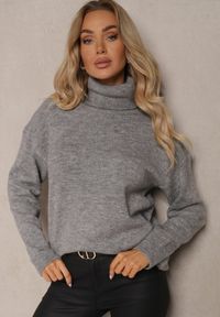 Renee - Szary Golf Bez Zdobień Minimalistyczny Torlena. Okazja: na spotkanie biznesowe, do pracy. Typ kołnierza: golf. Kolor: szary. Materiał: jeans, skóra. Długość rękawa: długi rękaw. Długość: długie. Wzór: aplikacja. Styl: biznesowy, klasyczny, elegancki #4