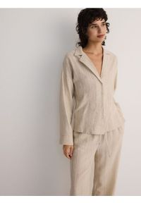 Reserved - Koszula oversize z lnem oraz wiskozą - beżowy. Kolor: beżowy. Materiał: len, wiskoza #1